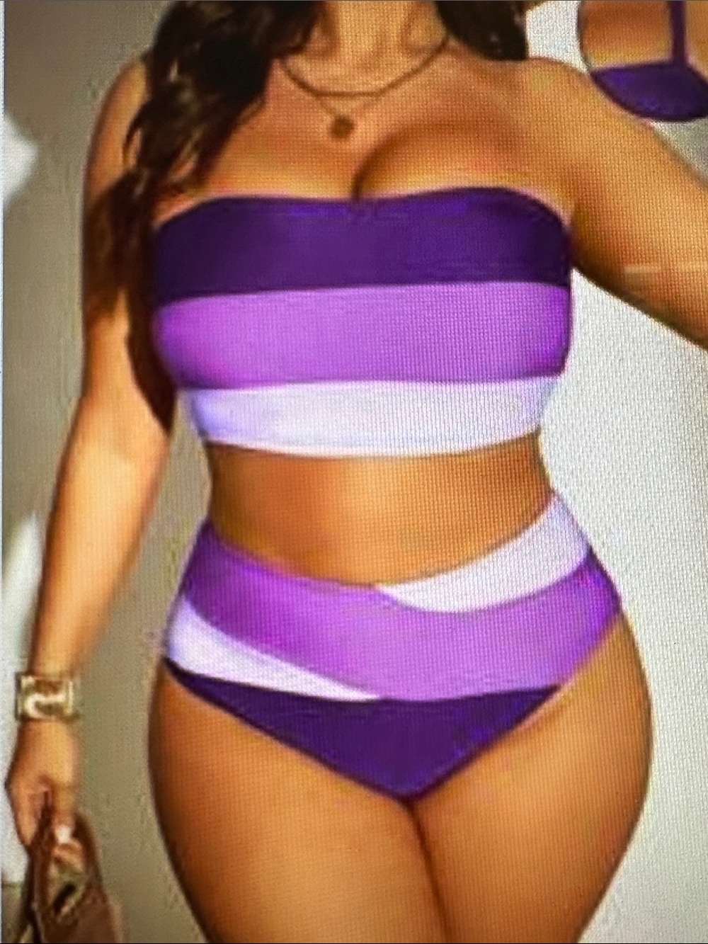SHEIN Swim Vcay 2pc Plus Size Women Striped Bikini Swimsuit